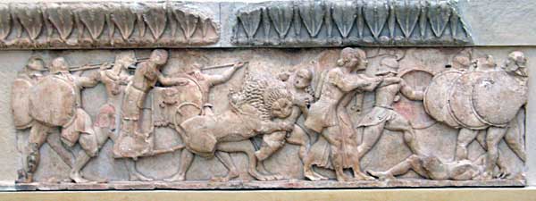 Treasury of the Siphnians.Frieze depicting the battle between the gods and giants