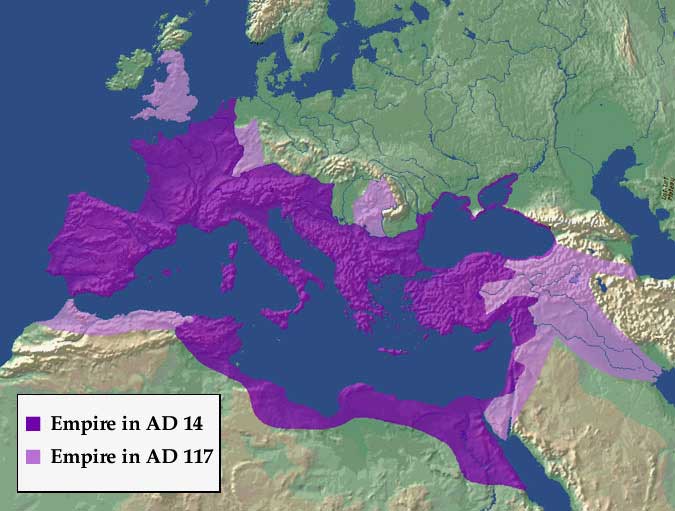 Map.The Roman Empire in the time of Trajan
