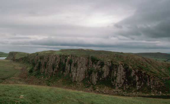 Northern face of the Peel Crags with the Wall running along the crest