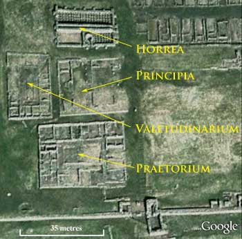 GoogleEarth image of the main buildings at Housesteads