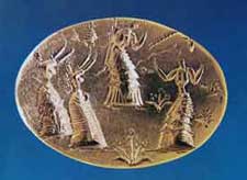 Signet Ring from Isopata showing an epiphany of a goddess