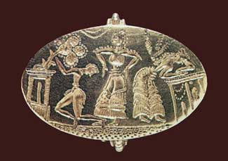 Gold Ring from Mycenae depicting a scene from a tree cult