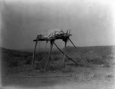 Photo of an Absarokee burial platform by Edward S. Curtis