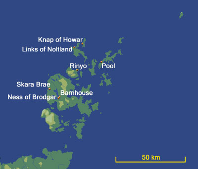 Map of Neolithic Settlements in Orkney