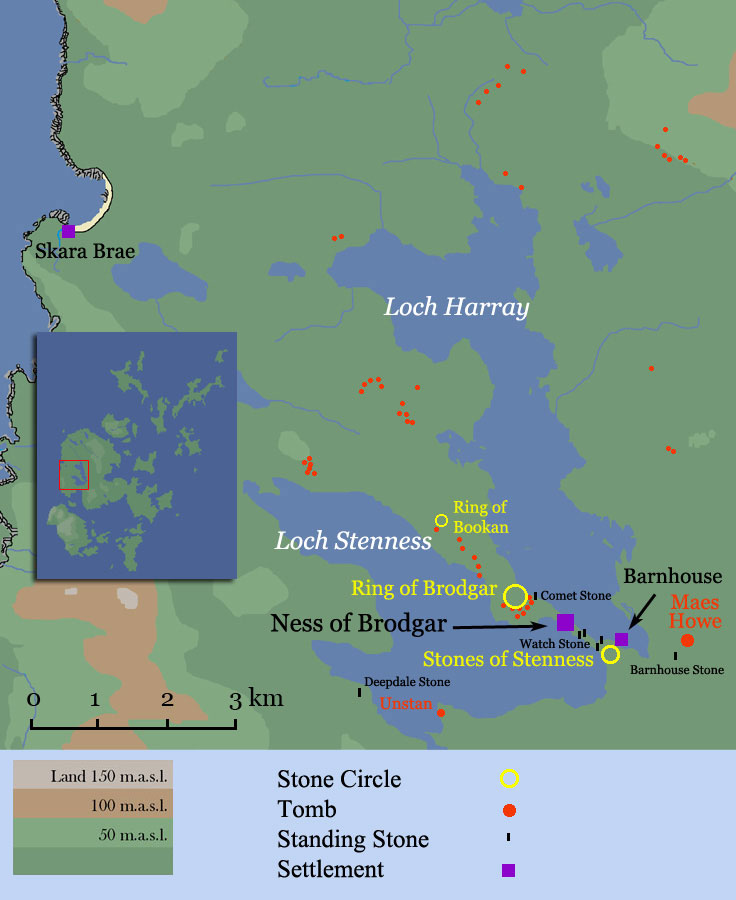 Map of the Monuments around Lochs Harray & Stenness