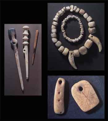 Bone Pins, Necklaces and Amulets from Skara Brae (not to the same scale)